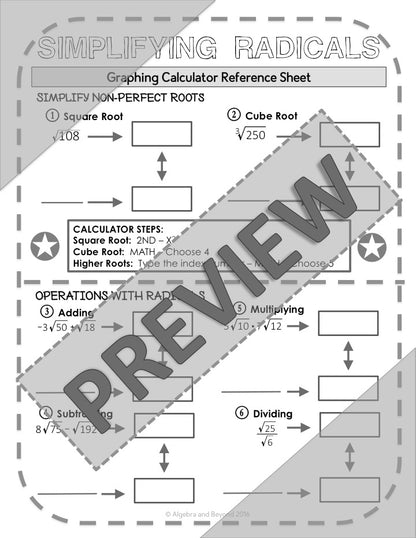Simplifying Radicals | TI-84 Graphing Calculator Reference Sheet