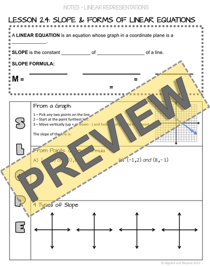 Slope and Forms of Linear Equations Lesson | Warm-Up | Guided Notes | Homework