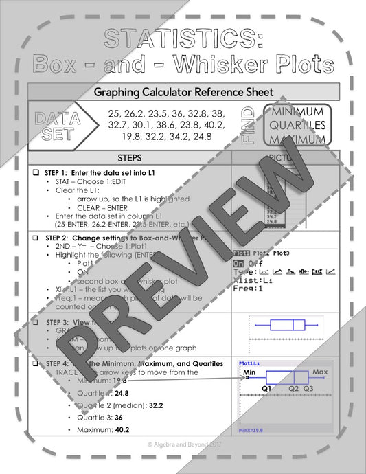 Statistics | Box-and-Whisker Plots | TI-84 Graphing Calculator Reference Sheet